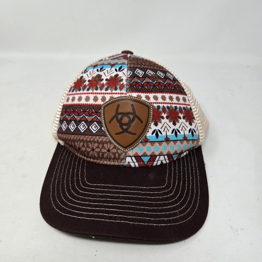 Ariat Mens Southwestern Print Trucker Hat Brown Tan Mesh Snapback Cap